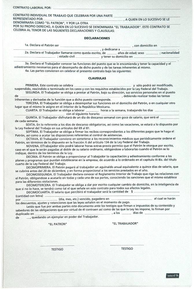 Block Contrato de Trabajo 100 hojas Oficio interlib® [Pieza] 7501649901053 2