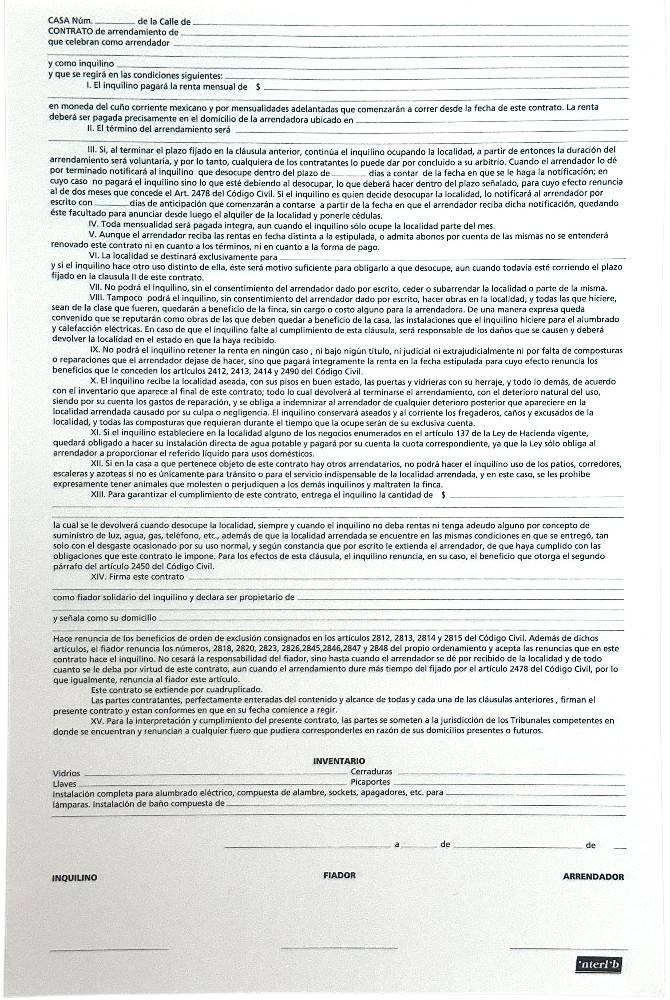Block Contrato de Renta con Fiador 100 hojas Oficio interlib® [Pieza] 7501649901060 2