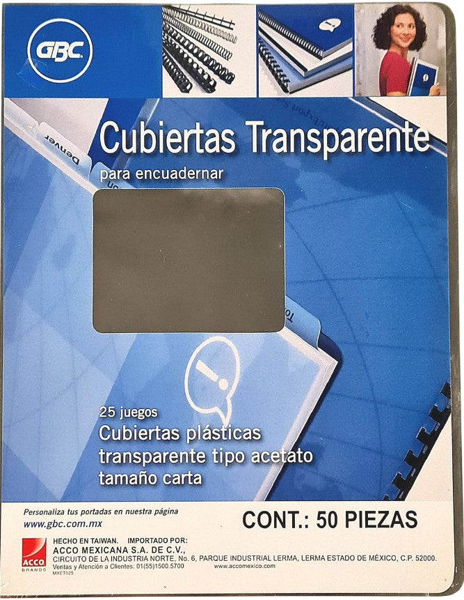 Pasta p/Engargolar Tipo Acetato c/50 Transparente 22×28.5cm GBC® M100305 [Paquete] 7501493001305