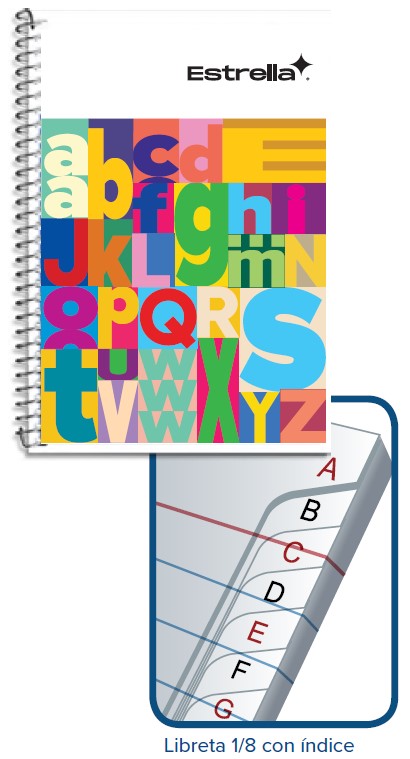Libreta f/Francesa 1/8 Espiral c/Indice 100 Hojas Raya Estrella® 206 [Pieza] 602760002067 2