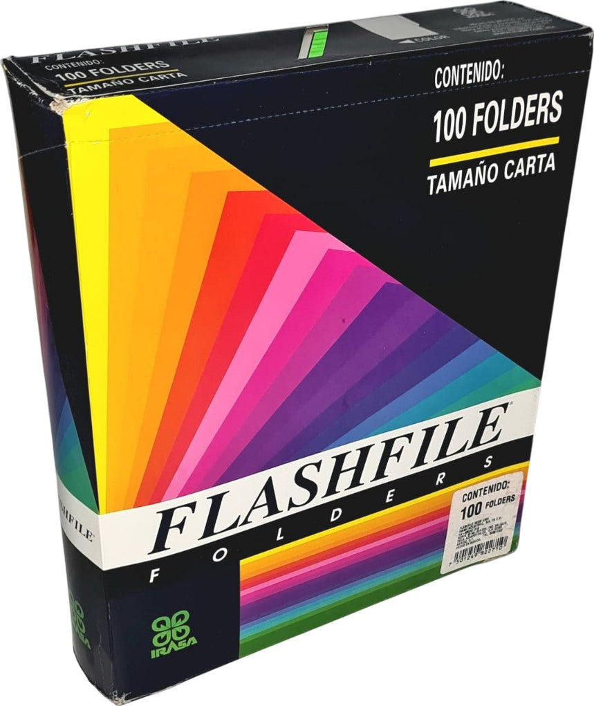 Fólder Color Neón FlashFile® pack c/100 Lima Neón Carta Irasa® FF-2271 Caja 7501249822710 01