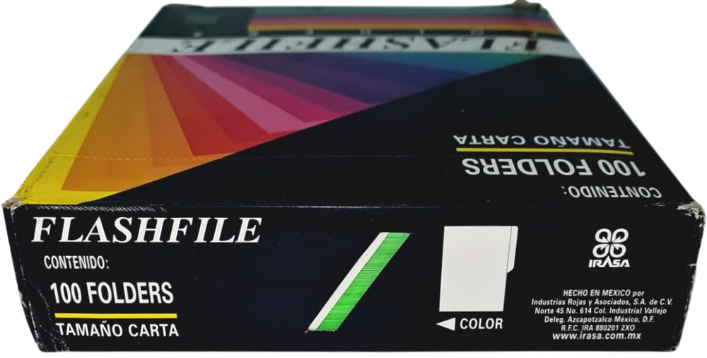 Fólder Color Neón FlashFile® pack c/100 Lima Neón Carta Irasa® FF-2271 Caja 7501249822710 02