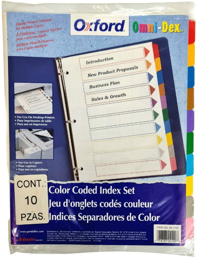 Separador Hojas p/Carpeta Omni-Dex c/Indice Num1-10 c/10 Blanco colorTap Carta Esselte® 20-0100 Bols