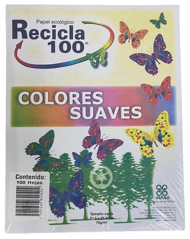 Papel Bond Color Recicla 100 c/100 Marfil Suave Carta Irasa® 20400 Cien hojas 7501249820402 01