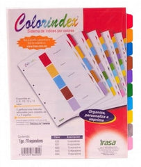Separador Hojas p/Carpeta Coloríndex c/Indice 1-10 c/10 Blanco colorTap Carta Irasa® IN6202 [Bolsa de plástico] 7501249862020