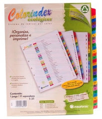 Separador Hojas p/Carpeta c/Índice 1-31 c/31 Blanco colorTap Carta Irasa® 6210 [Bolsa de plástico] 7501249862105