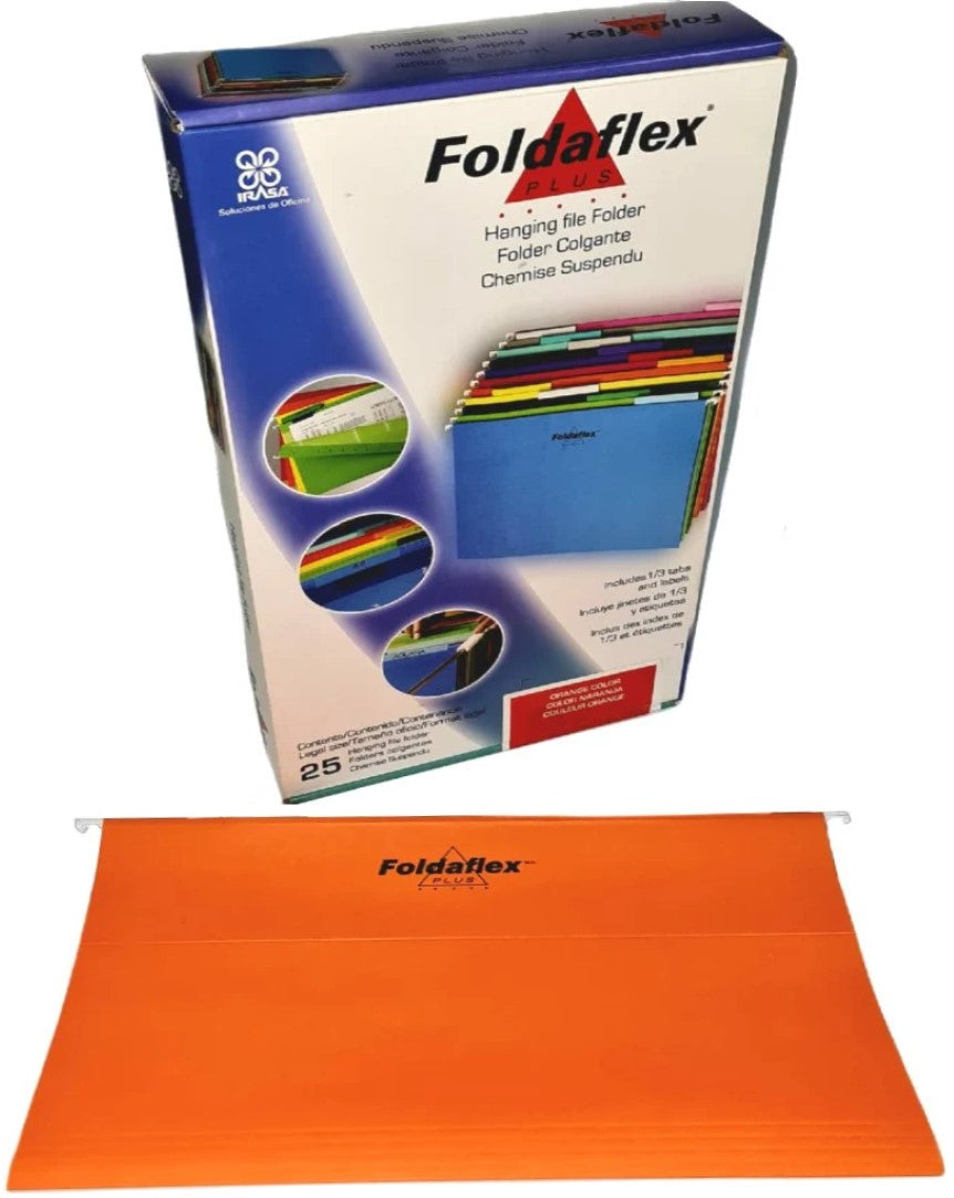 Fólder Colgante Foldaflex Plus c/Jinetes 1/3 c/25 Naranja Oficio Irasa® CL-6101 Caja 7501249861016 0