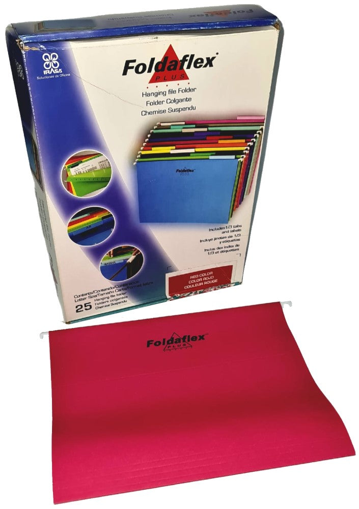 Fólder Colgante Foldaflex Plus c/Jinetes 1/3 c/25 Rojo Carta Irasa® CL-6105 Caja 7501249860057 01