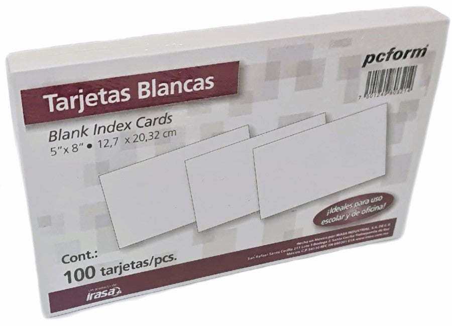 Tarjeta Índice Blanca pcform® c/100 Blanco 5×8" Irasa® 0321 [Paquete] 7501249803214