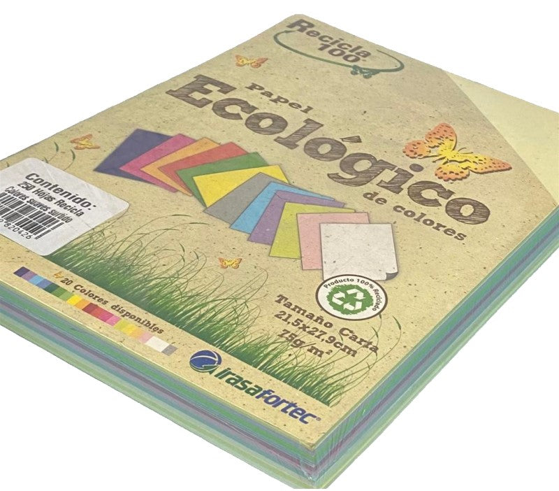 Papel Bond Color Recicla 100 c/250 Colores Suaves Carta Irasa® HC-2042 20423 Paquete 7501249820426 0