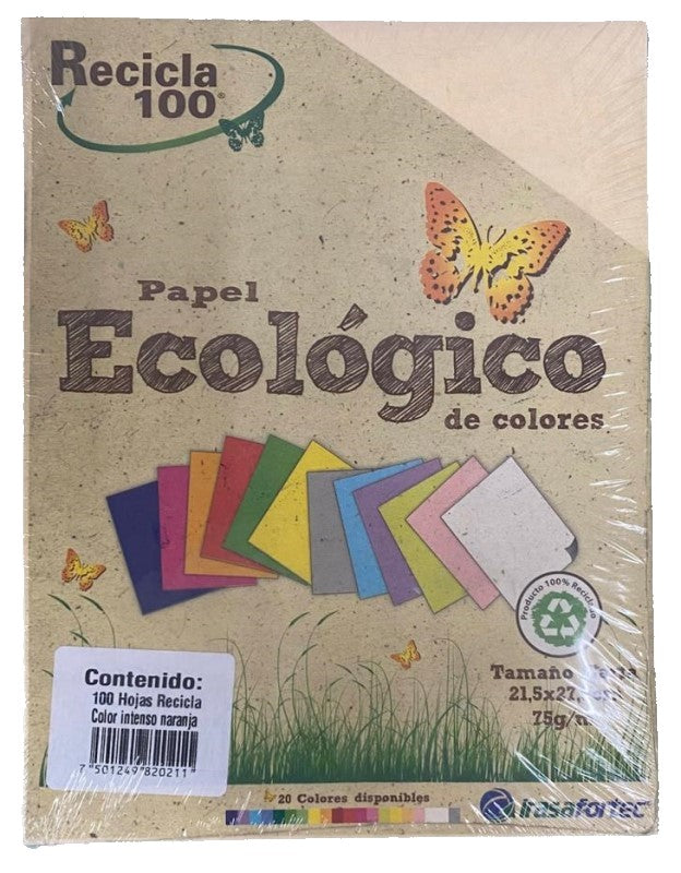 Papel Bond Color Recicla 100 c/100 Naranja Intenso Carta Irasa® HC-2021 20215 Cien hojas 75012498202