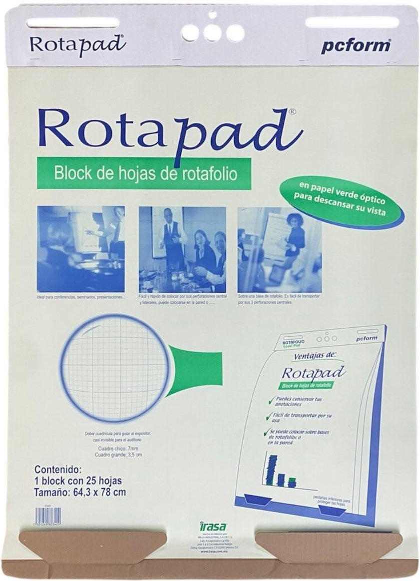 Papel p/Rotafolio Block25 Hojas VerdeÓptico Cuadro 7mm 64.3×78cm Irasa® 0342 [Pieza] 7501249803429