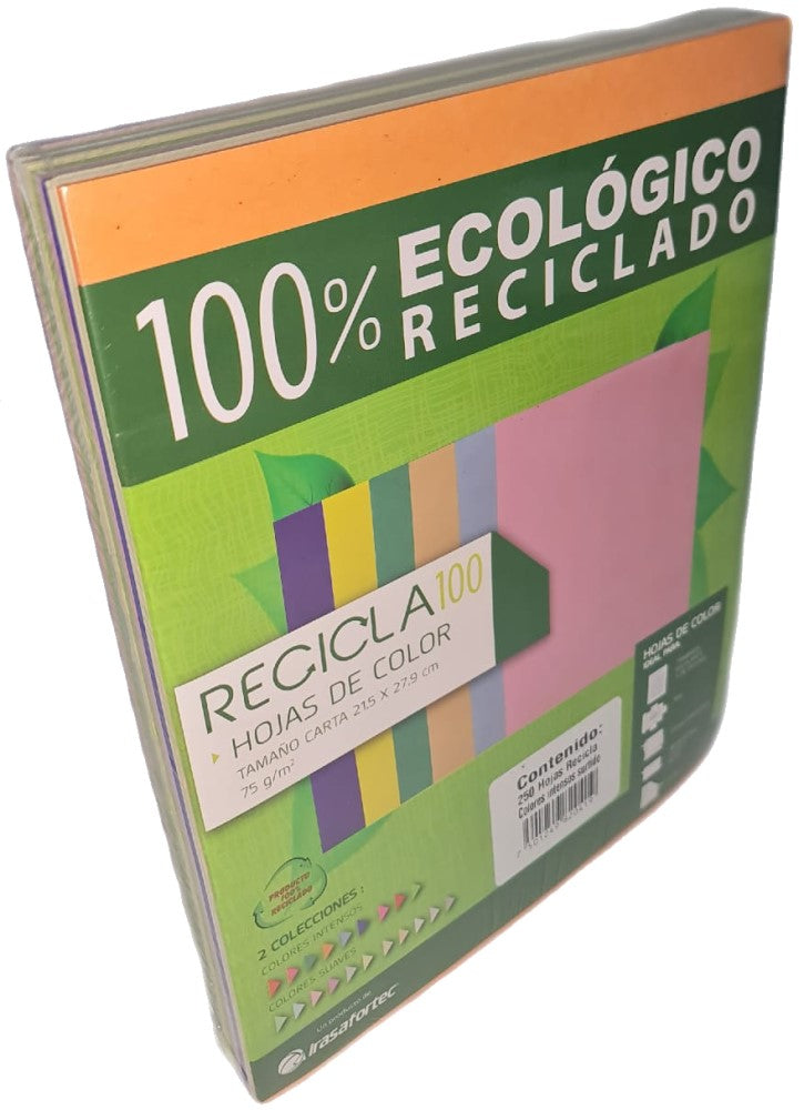 Papel Bond Color Recicla 100 c/250 Colores Intenso Carta Irasa® 2041 Paquete 7501249820419 02
