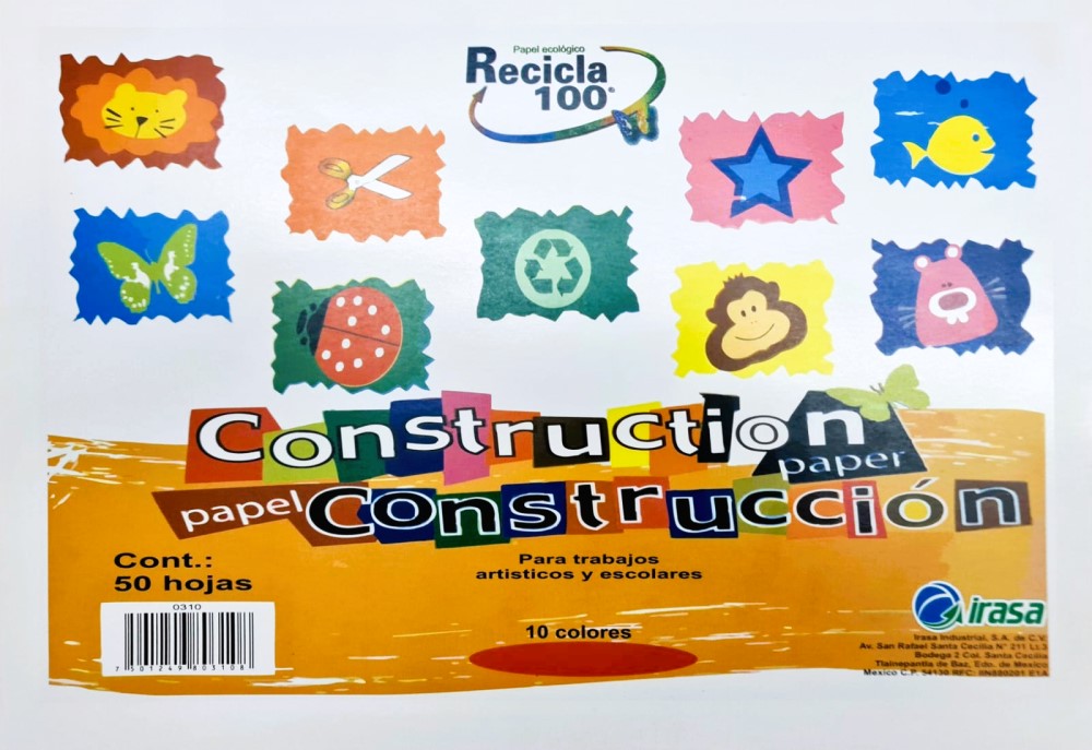 Papel Construpack Block 50Hjs Colores (10) DobleOfici Irasa® 0310 [Bloque] 7501249803108 2