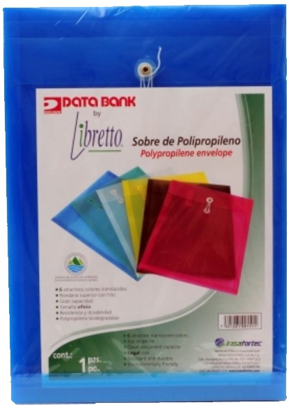 Sobre p/DocumentoPlástico Libretto Vertical c/Hilo Azul Oficio Irasa® LB-9151 [Pieza] 7501281991511