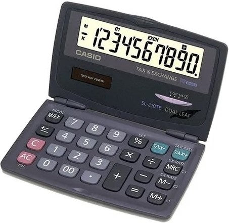 Calculadora Básica Bater. Plegable Ejecutiva DC/Sol 10 Dígitos Casio® SL-210TE-S Pieza 4971850152491