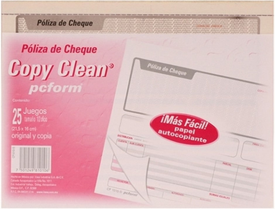 Block Póliza Cheques Autocopia A 25 Juegos ½ Oficio pcform® CP1010-S [Pieza] 7501249810106