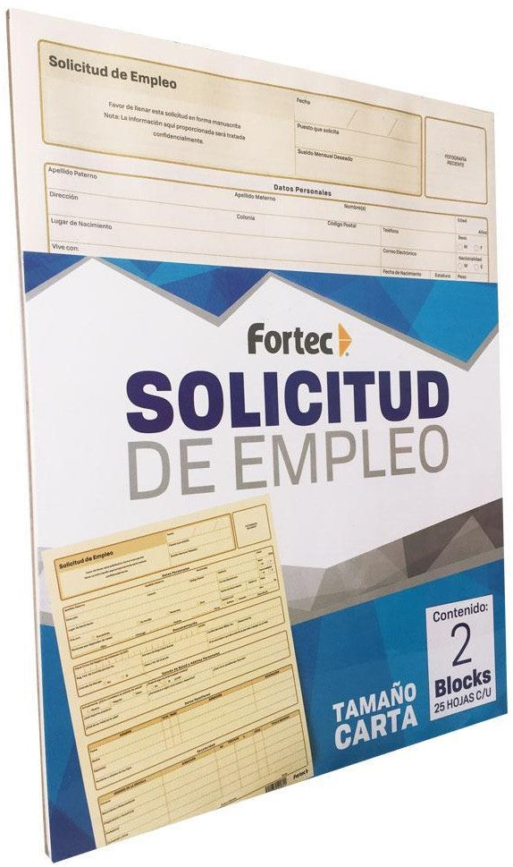 Block Solicitud de Empleo Paquete 2 Blocks 25 hojas x bloc Carta Fortec® SE-2002 Paquete 7502278540620