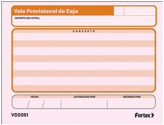Block Vale Provisional de Caja c/3 50 hojas ¼ Carta Fortec® VD-2051 [Paquete] 7502278540637 3