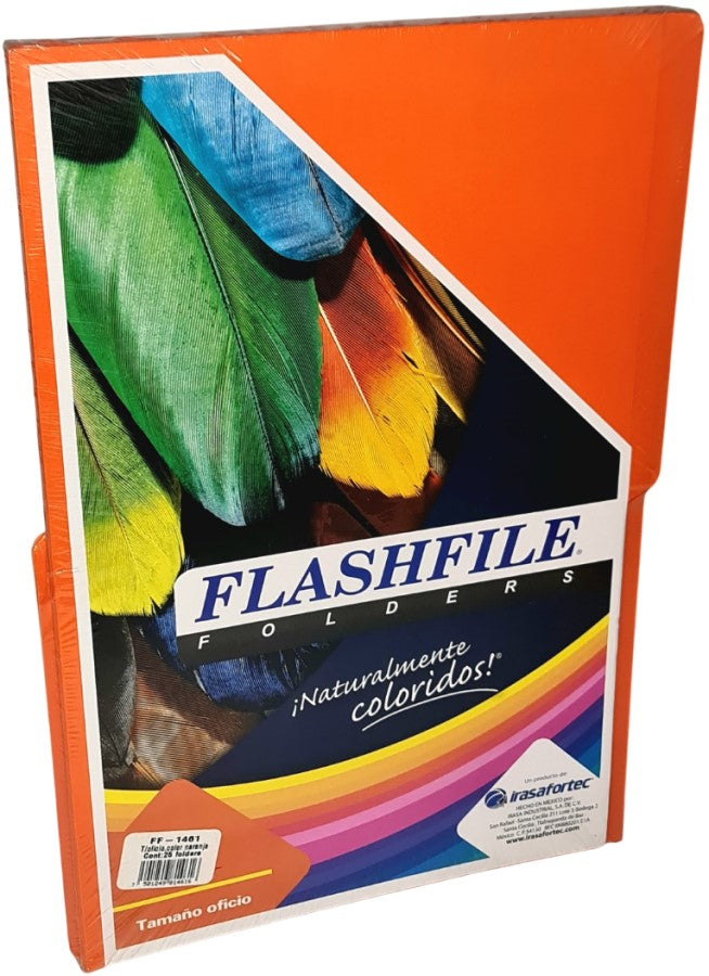 Fólder Color FlashFile® pack c/25 Naranja Intenso Oficio Irasa® FF-1461 Paquete 7501249814616 01
