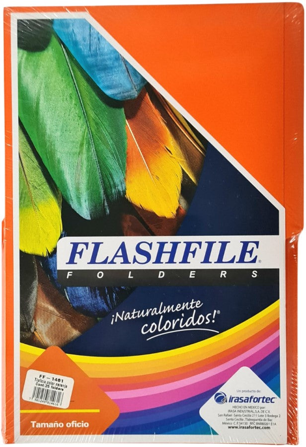 Fólder Color FlashFile® pack c/25 Naranja Intenso Oficio Irasa® FF-1461 Paquete 7501249814616 02