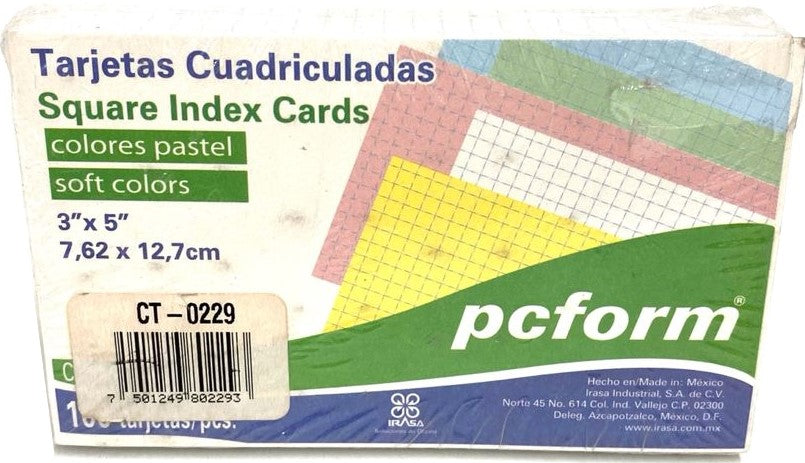 Tarjeta Índice Cuadrícula pcform® c/100 Blanco 3×5" Irasa® CT-0229 [Paquete] 7501249802293