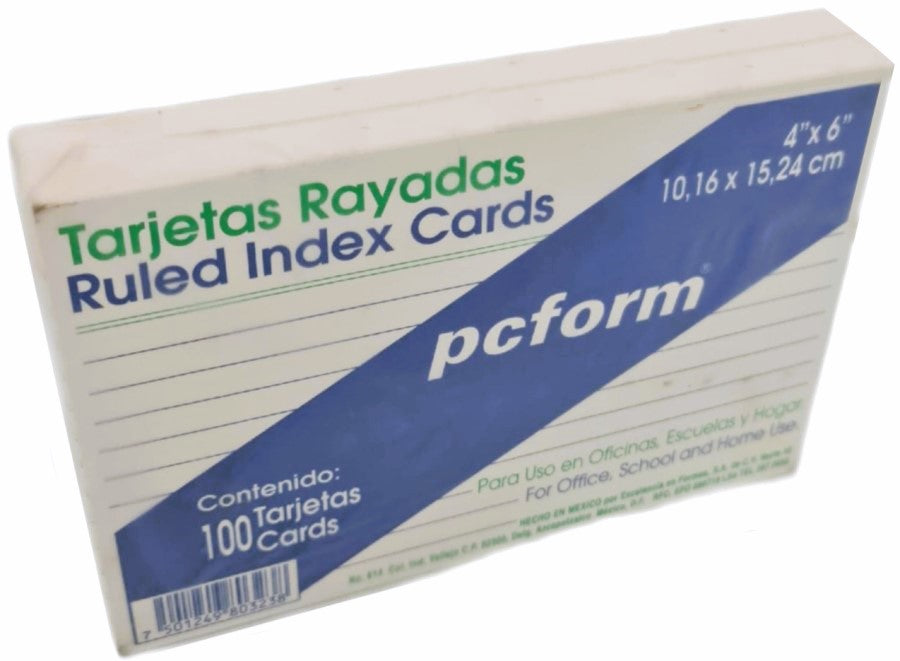 Tarjeta Índice Rayada pcform® c/100 Raya 4×6" Irasa® Paquete 7501249803238