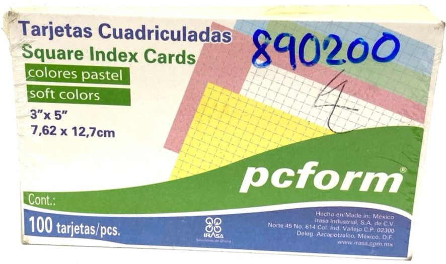Tarjeta Índice Cuadrícula pcform® c/100 Amarillo 3×5" Irasa® [Paquete] 7501249802279