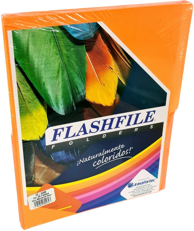 Fólder Color Neón FlashFile® pack c/25 Mandarina Neón Carta Irasa® FF-0469 Paquete 7501249804693 01