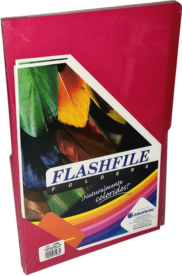 Fólder Color FlashFile® pack c/25 Rojo Intenso Oficio Irasa® FF-1463 Paquete 7501249814630 01