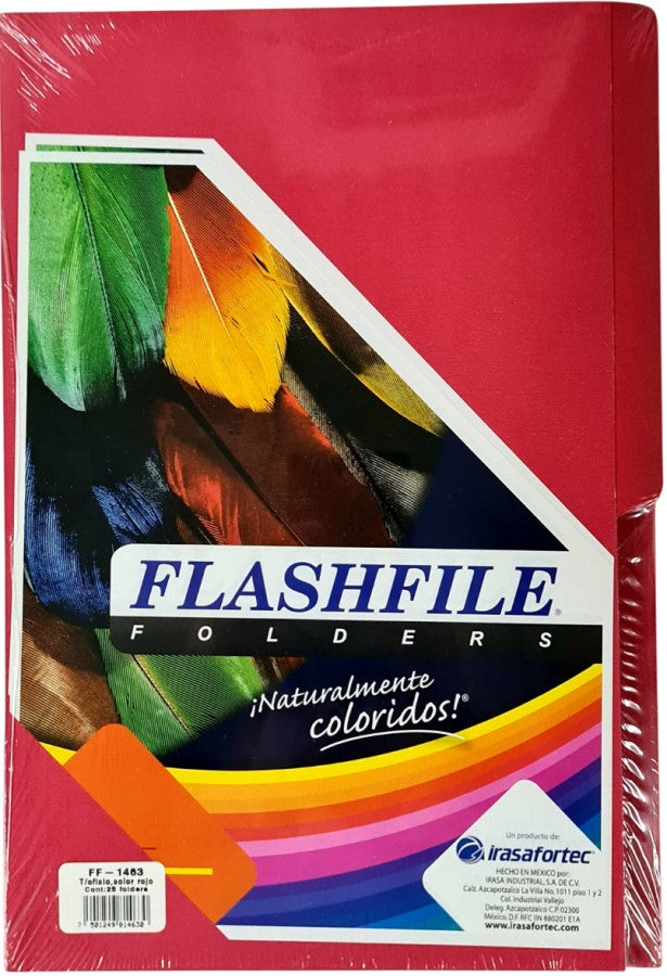 Fólder Color FlashFile® pack c/25 Rojo Intenso Oficio Irasa® FF-1463 Paquete 7501249814630 02