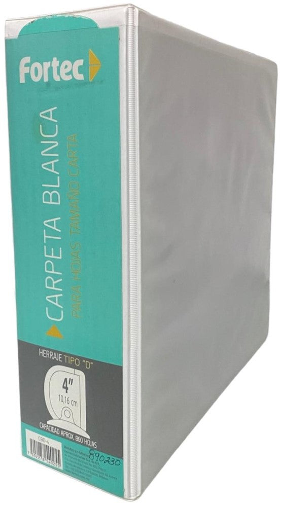 Carpeta 3 Argollas "D" 4" Blanco Carta Fortec® CBD-4 [Pieza] 7502278540255