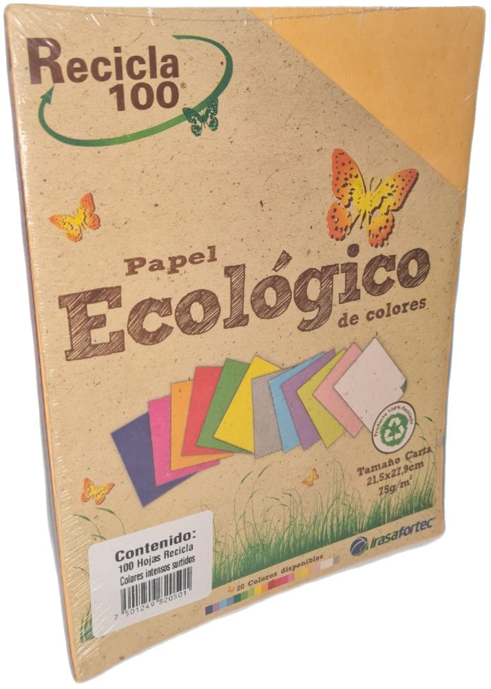 Papel Bond Color Recicla 100 c/100 Colores Intenso Carta Irasa® HC-2050 Cien hojas 7501249820501 01