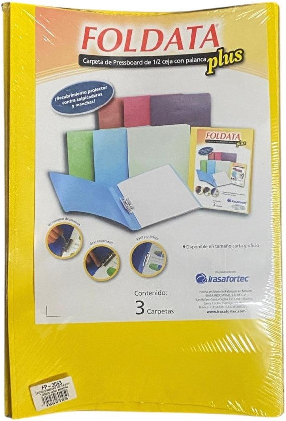 Carpeta Pressboard c/Palanca Foldata , Amarillo Oficio Irasa® 3053 [Pieza]