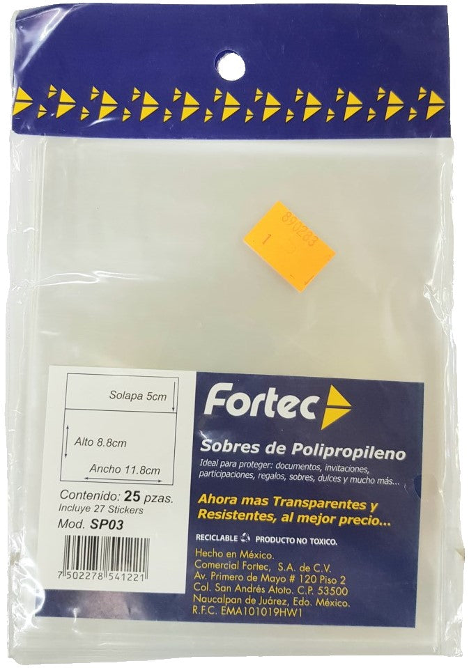 Sobre Polipropileno c/25 11.8×8.8cm Fortec® SP03 Bolsa 7502278541221 01