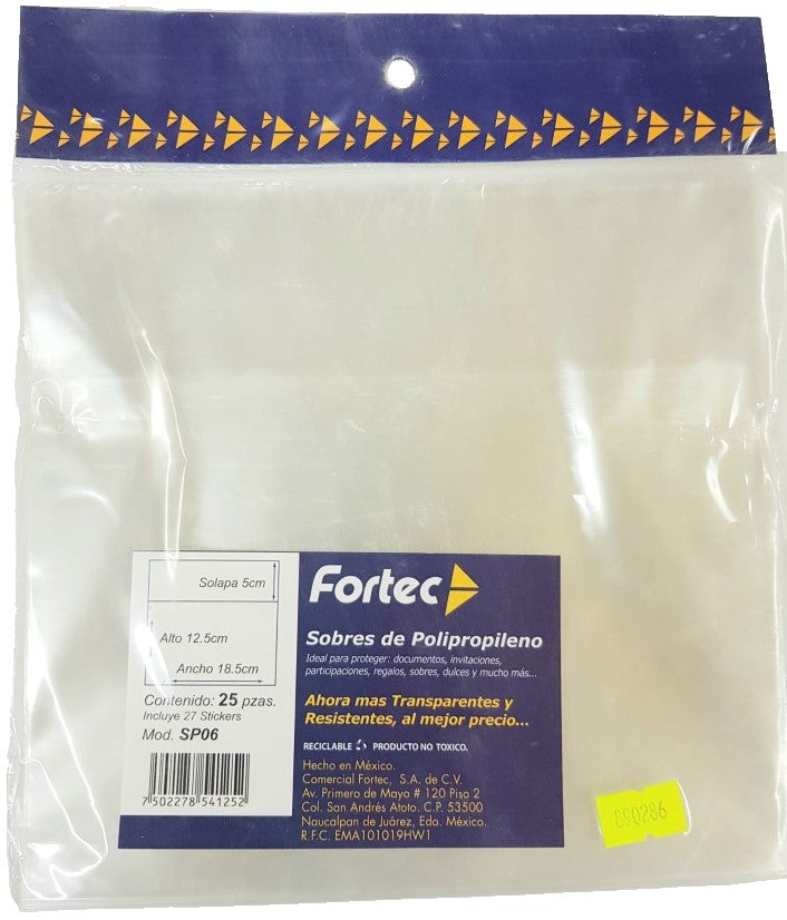 Sobre Polipropileno c/25 18.5×12.5 Fortec® SP06 Bolsa 7502278541252 01
