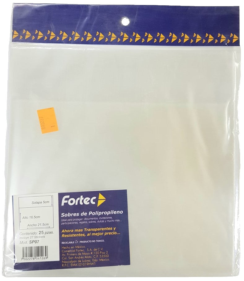 Sobre Polipropileno c/25 21.5×16.5 Fortec® SP07 Bolsa 7502278541269 01