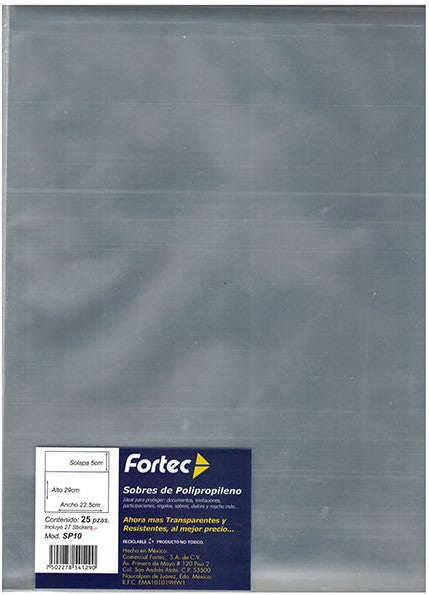 Sobre Polipropileno c/25 22.5×29cm Fortec® SP10 Bolsa 7502278541290 01