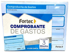 Block Comprobante Gastos paquete c/3 50 hojas ¼ Carta Fortec® CG-2053 [Pieza] 7502278540569