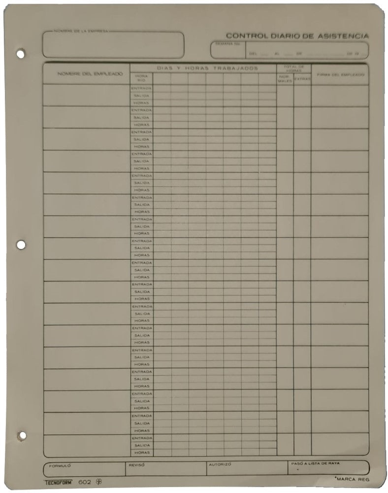 Block Control Diario De Asistencia a 25 hojas Carta Tecnoform® 602 Pieza