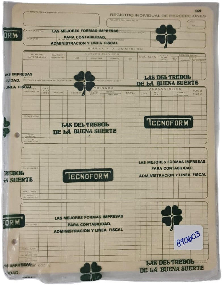 Block Auxiliar Registro Individual de Percepción 25 hojas Carta Tecnoform® 603 [Pieza]