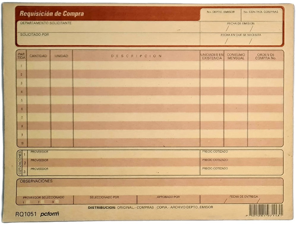 Block Requisición Duplicado 25 Juegos ½ Oficio pcform® 1051 [Pieza] 7501281971131