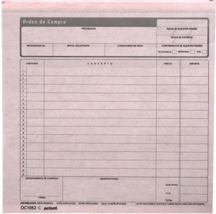Block Auxiliar Orden de Compra 25 Juegos ½ Oficio pcform® 1052 [Pieza]