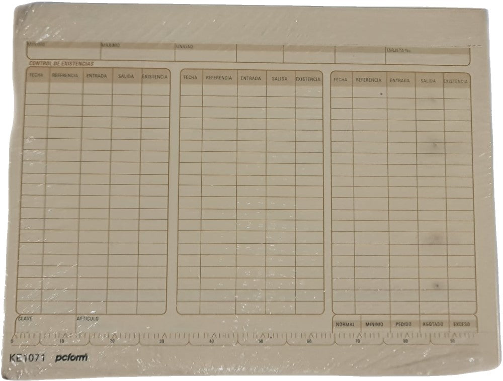 Tarjeta Índice Control Existencias Karde c/100 20.5×16.5 pcform® 1071 [Pieza]