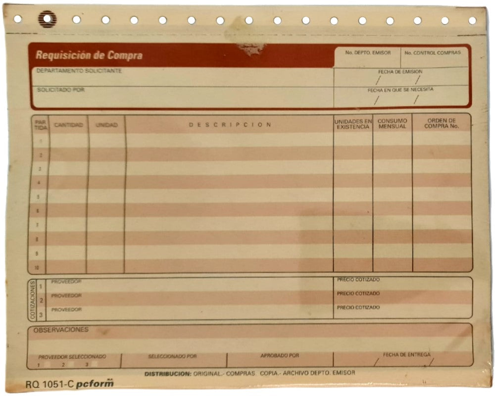 Block Requisición Duplicado c/Carbón 25 Juegos ½ Oficio pcform® 1051-C Pieza