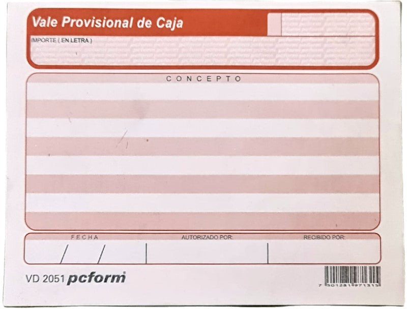 Block Vale Provisional de Caja c/4 50 hojas ¼ Carta pcform® VD 2051 [Paquete] Imagen secundaria del producto