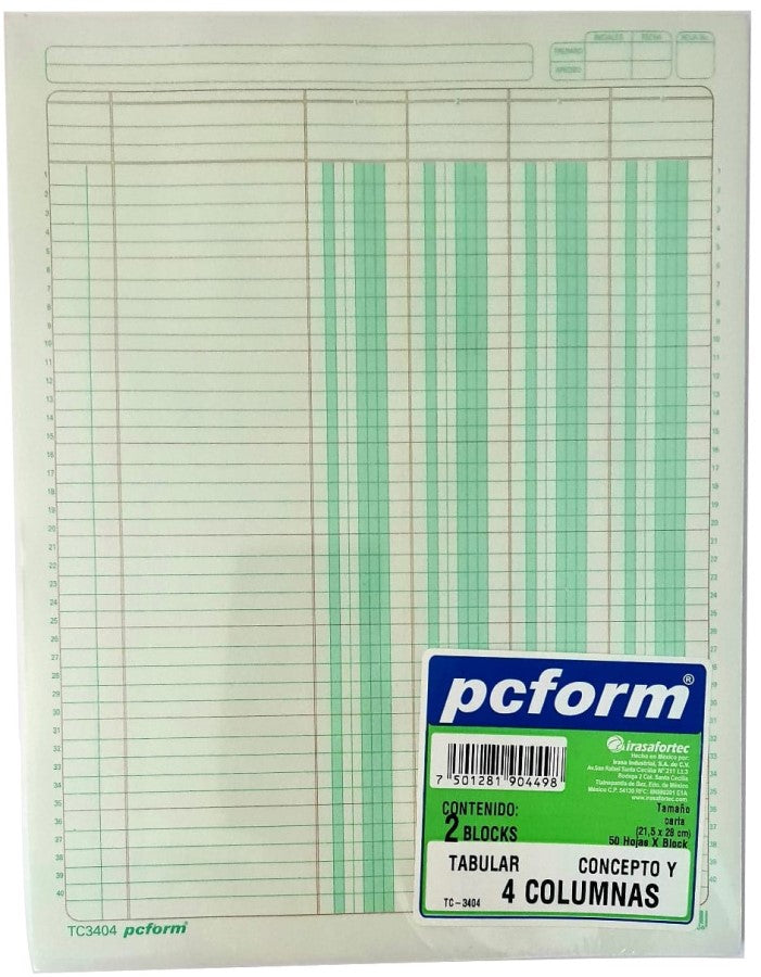 Block Columnas con Concepto paq.c/2 4 50 hojas Carta pcform® 3404 [Paquete] 7501281971506