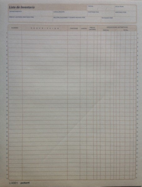 Block Lista p/Inventarios i 25 hojas Carta pcform® 4001 Pieza