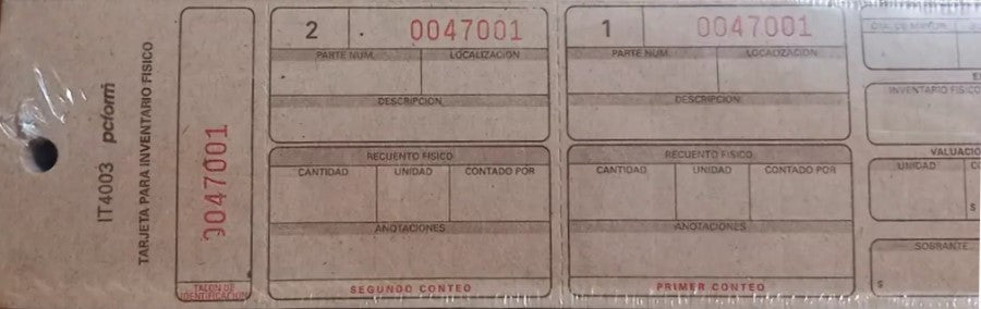 Tarjeta Inventario Fisico pack c/500 1/8 Carta Irasa® IT-4003 [Pieza] 7501281971681