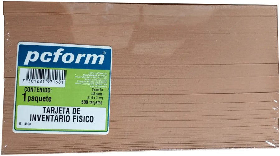 Tarjeta Inventario Fisico pack c/500 1/8 Carta Irasa® IT-4003 [Pieza] 7501281971681 2